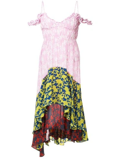 Preen By Thornton Bregazzi Colour Block Floral Print Layered Asymmetric Dress -