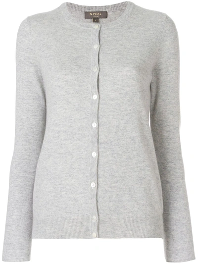 N•peal Cashmere Round Neck Cardigan In Light Gray