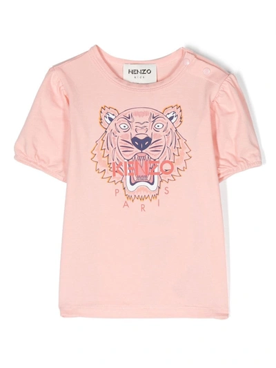 Kenzo Babies' Tiger Head 图案棉t恤 In Pink