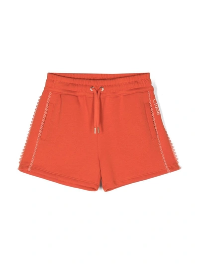 Chloé Kids' Cotton Casual Shorts In Orange