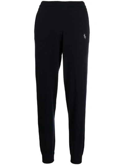 Sporty And Rich Embroidered-logo Knit Trousers In Navy