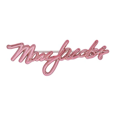 Marc Jacobs Brass Signature Brooch In 667 Pink