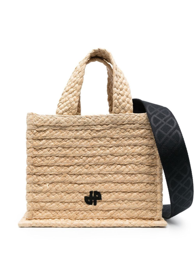 Patou Small Raffia Tote Bag In Beige