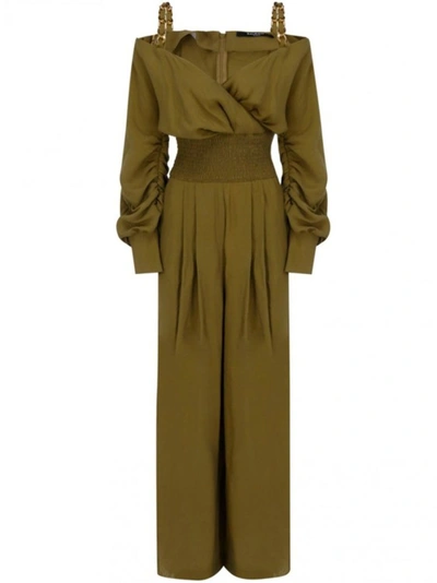 Balmain Viscose And Cotton Jumpsuit In Green