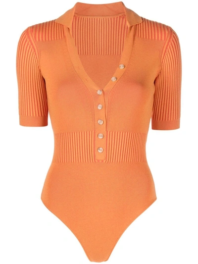 Jacquemus Yauco Ribbed-knit Bodysuit In Orange