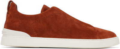 Zegna Triple Stitch Tennis Sneakers In Red