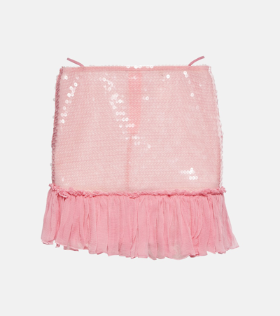 Nensi Dojaka Sequin Embellished Georgette Mini Skirt In Pink