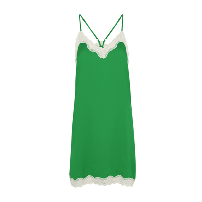 green lace slip dress Paco Rabanne Lace-Trim Mini Slip Dress Light Green Pleated Satin Size –  Celebrity Owned main image 0