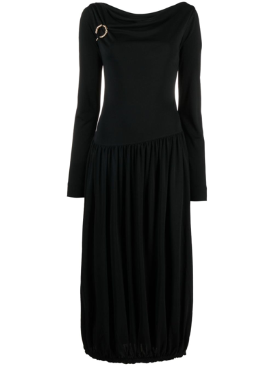 Lanvin Long Sleeve Draped Midi Dress In Black