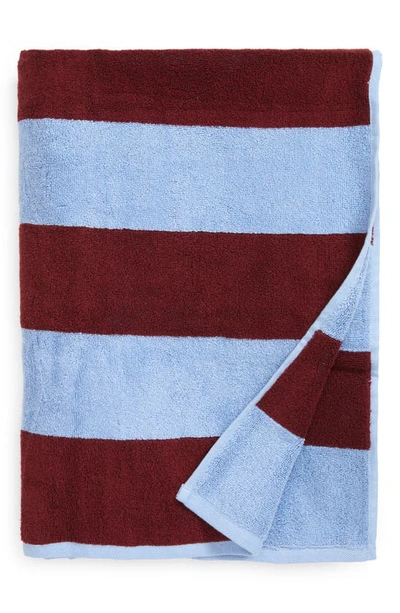Hay Frotté Stripe Towel In Bordeaux/ Sky Blue