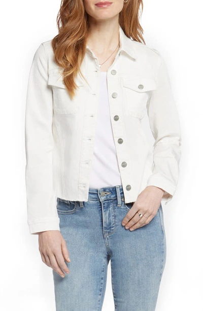 Nydj Fray Hem Denim Jacket In Optic White