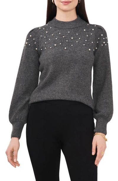 Chaus Imitation Pearl Puff Sleeve Jumper In Medium Grey Heather