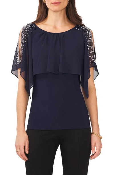 Chaus Beaded Cold Shoulder Blouse In Jbs Navy