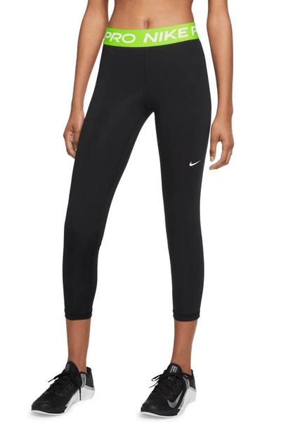 Nike Dri-fit Pro 365 Crop Leggings In Black/ Volt/ White