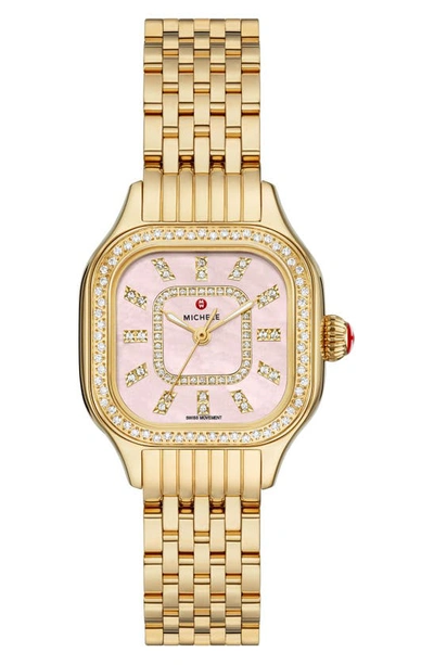 Michele Meggie Diamond Dial Bracelet Watch, 29mm In Gold