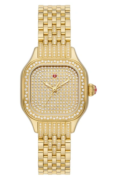 Michele Meggie Diamond Pavé Bracelet Watch, 29mm In Gold