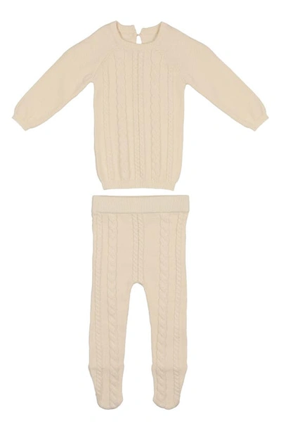 Maniere Babies' Cable Knit Cotton Top & Leggings Set In Pink