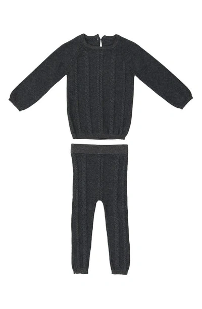 Maniere Babies' Diamond Knit Long Sleeve Cotton Sweater & Pants Set In Charcoal