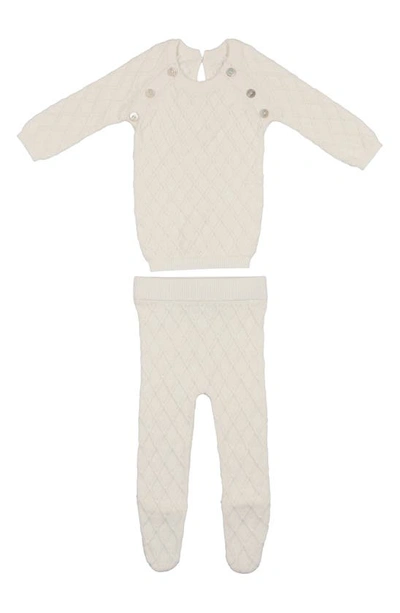 Maniere Babies' Diamond Knit Long Sleeve Cotton Jumper & Trousers Set In Ivory