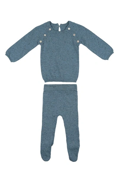 Maniere Babies' Heather Flecked Long Sleeve Cotton Top & Footed Trousers Set In Flecked Blue