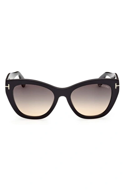Tom Ford 56mm Gradient Polarized Square Sunglasses In Shiny Black / Smoke Polarized