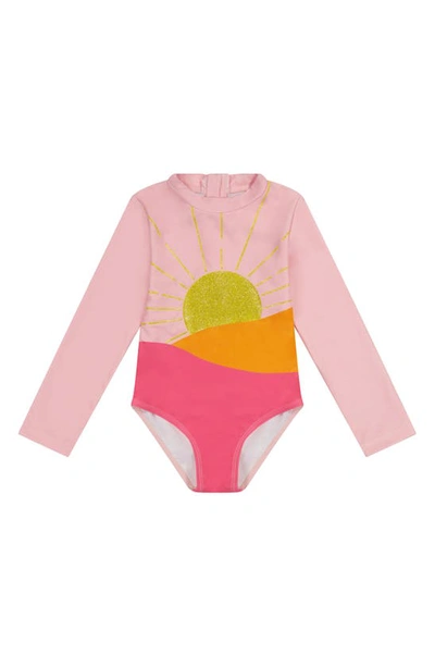 Andy & Evan Kids' Little Girl's Glitter Sun Rashguard One-piece Swimsuit In Pink