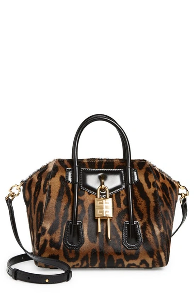 Givenchy Mini Antigona Lock Genuine Calf Hair Satchel In Black Brown