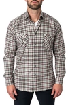 Maceoo Plaid Embroidered Cotton Flannel Button-up Shirt In Pink Grey