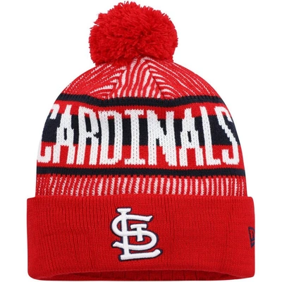 New Era Red St. Louis Cardinals Striped Cuffed Knit Hat With Pom