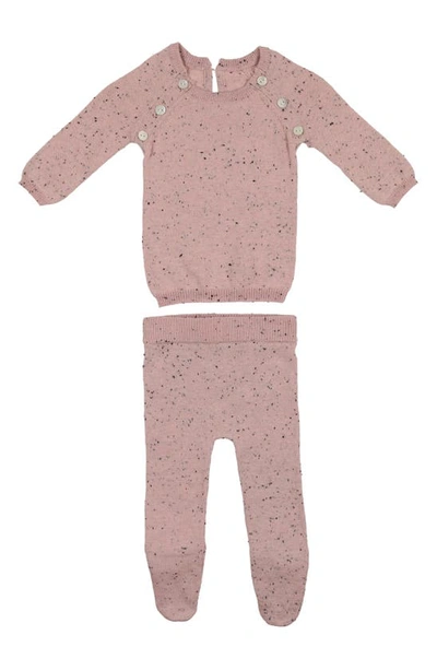 Maniere Babies' Speckled Long Sleeve Cotton Sweater & Pants Set In Mauve