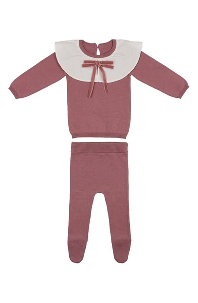 Maniere Babies' Platter Collar Sweater & Footed Leggings Set In Red Berry