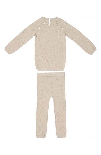 Maniere Babies' Heather Flecked Long Sleeve Cotton Top & Trousers Set In Confetti Cake