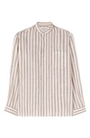 Agnona Stripe Mandarin Collar Linen Button-up Shirt In Multi-colored