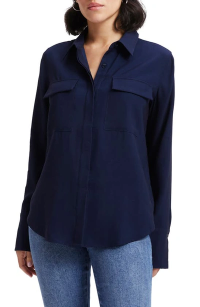 Good American Flap Pocket Button-up Shirt In Navy001