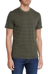 Ag Bryce Stripe Crewneck Cotton T-shirt In Dark Algae/ True Black