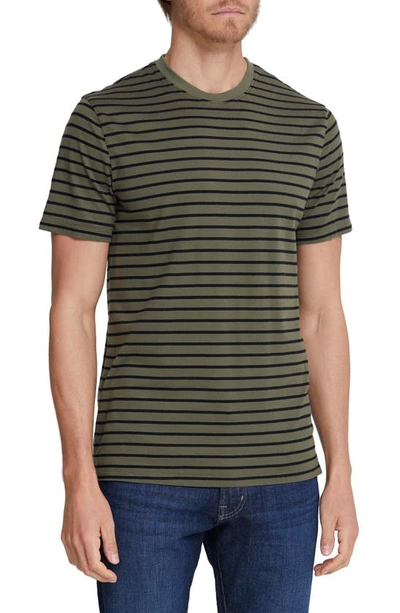 Ag Bryce Stripe Crewneck Cotton T-shirt In Dark Algae/ True Black