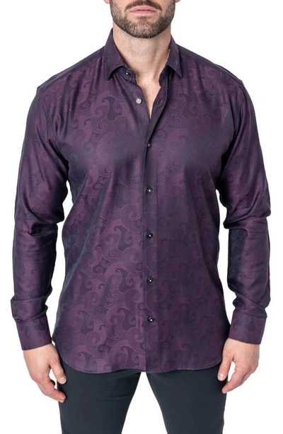 Maceoo Fibonacci Jacquard Contemporary Fit Button-up Shirt In Purple