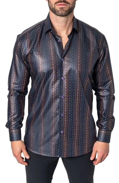 Maceoo Fibonacci Foil Print Contemporary Fit Button-up Shirt In Brown