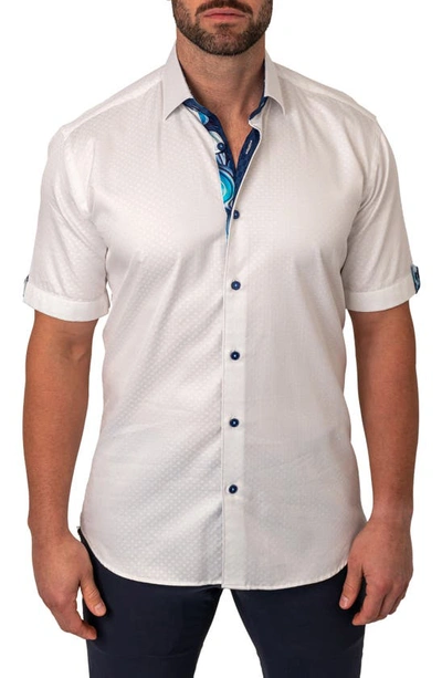 Maceoo Galileo Baseball White Short Sleeve Button-up Shirt