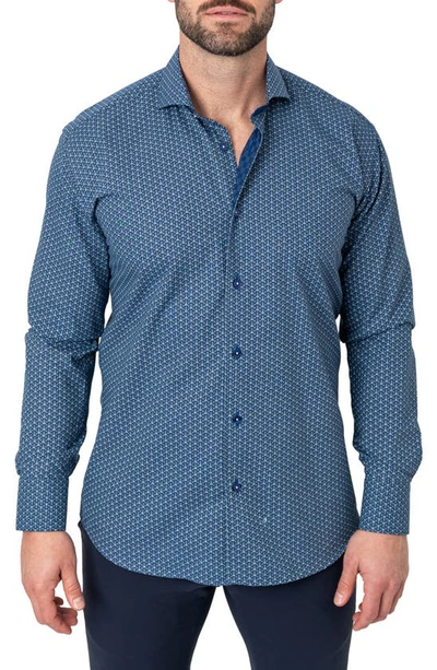Maceoo Einstein Tonal Triangles Contemporary Fit Button-up Shirt In Blue