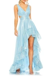 Ieena For Mac Duggal Metallic Cascade Detail A-line Gown In Powder Blue