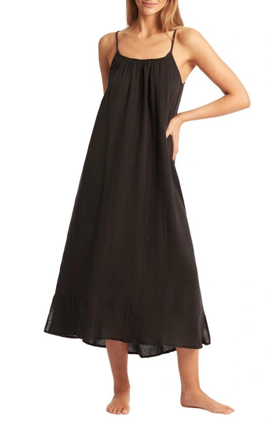 Sea Level Sunset Cotton Cover-up Sundress In Black