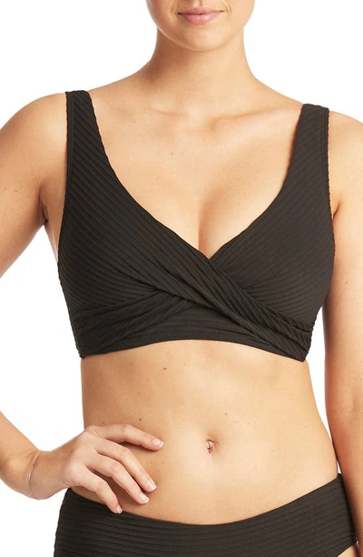 Sea Level Cross Front Multifit Bikini Top In Black