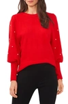 Chaus Imitation Pearl Juliet Sleeve Sweater In Bright Cherry