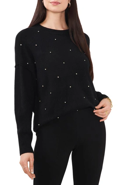 Chaus Rhinestone Cozy Crewneck Sweater In Rich Black