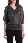 Chaus V-neck Cold Shoulder Top In Black/ Gold