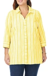 Foxcroft Pamela Crinkle Beach Stripe Blouse In Warm Sun