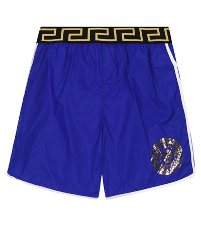 Versace Kids' Medusa Print Nylon Swim Shorts In Blue