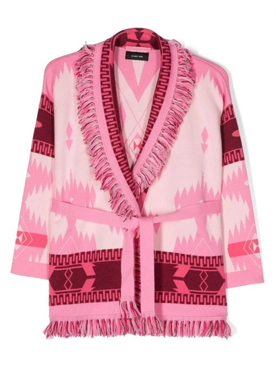 Alanui Jacquard Frayed-edge Cardigan In Pink