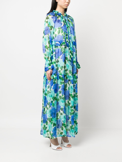 P.a.r.o.s.h Silk Floral-print Midi Dress In Bluette